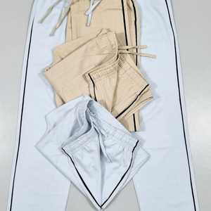 Pantalon de jogging décontracté léger pour homme, tissé, taille élastique, devant plat, jambe droite, rayures latérales, en Spandex/Coton, idéal pour la maison - Product Image 6