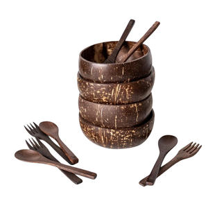 ชุดชามและช้อนมะพร้าวธรรมชาติทำมือสุดเก๋ ออร์แกนิค วีแกน สำหรับเสิร์ฟสลัด สมูทตี้ ตกแต่งห้องครัว - Product Image 1