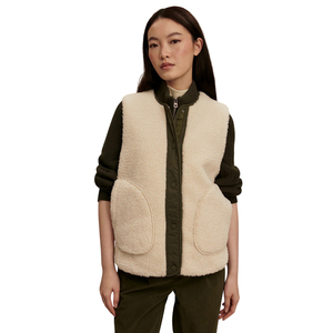 High Quality Women's Solid Cream Polar <b>Fleece</b> Vest With Zipper Stand Collar Casual Outerwear Warm Pocket Sleeveless <b>Gilet</b> OEM - Product Image 1