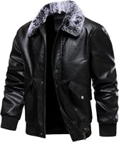 Erkek Siyah PU Deri Slim Bomber Ceket, Yaka Fermuarlı, Moto Biker Tarzı, Sonbaharlık, %100 Polyester Elyaf Dolgulu