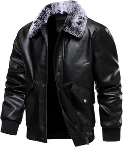 Men Black PU Leather Slim Bomber <b>Jacket</b> with Collar Zipper Front Moto <b>Biker</b> Style Autumn Wear 100% Polyester Fiber Filled - Product Image 3