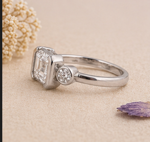 Luxury Asscher Cut Diamond <b>Ring</b> 14K 18K Gold Bezel <b>Set</b> Engagement <b>Ring</b> Side Stone Minimalist <b>Women</b> Jewelry - Product Image 2