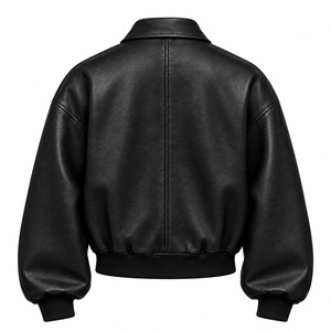 Chaqueta Bomber de Piel Sintética Impermeable Negra para Hombre, Cuello Camisero, Cierre de Cremallera, Corte Regular Corto Informal, Otoño, ODM - Product Image 6