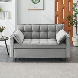 Divano Letto Futon Moderno in Velluto, Piccolo Divano Reclinabile con Cuscini Decorativi e Tasche, Divano Estraibile - Product Image 1