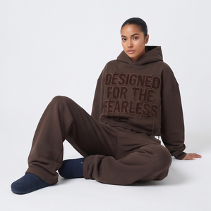 Drop Shoulder <b>Distressed</b> Embroidery Tracksuit Women Winter Baggy Embroidery Hoodie Baggy Sweatpants Jogger Set Ladies - Product Image 2