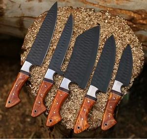 THEWIZ CRAFTS Ensemble de 5 couteaux de cuisine faits à la main en acier à haute teneur en carbone, manche en os, style traditionnel, finition polie - Product Image 2