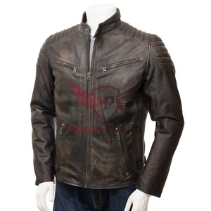 Chaqueta de Cuero Marrón Auténtico para Hombre, Corte Ajustado, Estilo Motero, Cafe Racer, de Piel Vacuna, con Hombreras Acolchadas, Vintage, Clásica y Personalizada - Product Image 2