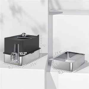 Cestino per Rifiuti in Acciaio Inossidabile Nero, Lettiera per Gatti e Accessori - Product Image 6