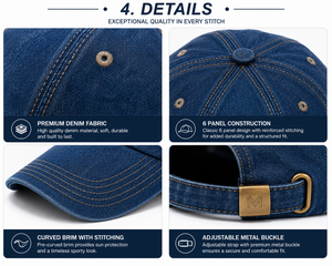 Custom Logo Washed Denim 6-Panel Baseball <b>Cap</b> Adjustable Metal Buckle Unisex Casual Style Heat-Transfer Printed Rhinestone - Product Image 4