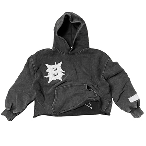 Sudadera con capucha de estilo urbano para hombre, de diseño personalizado, con efecto desgastado, de gran tamaño, de tejido grueso, con lavado vintage, bordado y patchwork, de corte cropped y estilo boxy - Product Image 1