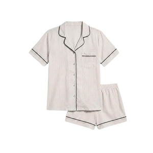 Women's 2-Piece Satin Pajama Set Short Sleeve Button Front Solid Color Classic Style Turn-Down Collar Summer Sleepwear - Product Image 1