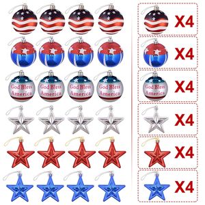 24 Piezas de Adornos Colgantes Patrióticos para Festivales, Bolas y Estrellas, Día de la Independencia, 4 de Julio, Decoración para Árbol de Navidad, Pared, Interiores, Fiestas - Product Image 1