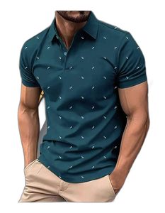 Polo homme Slim Fit style Hip Hop, élégant, en polycoton, plusieurs couleurs disponibles, motif graphique sérigraphié, jersey épais - Product Image 1