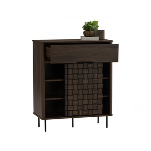 Armoire de rangement minimaliste en noyer avec pieds en métal noir, panneau stratifié, armoire multifonction pour la maison ou le bureau - Product Image 4