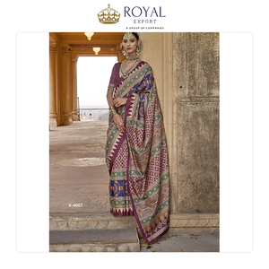 Good Quality Latest Fashion of Bollywood Style Elegant Design Women Party Wear Silk Saree with Digital Print at Low Price - Product Image 4