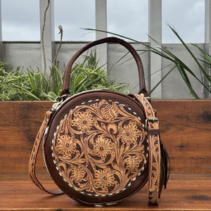 Latest Fashionable Women's Hand Tooled Leather Round Bags for Ladies Genuine Hair On Hide Leather Bohemian Single Shoulder Bag - Product Image 4