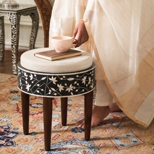Luxury Handcrafted Sheesham Wood <b>Stool</b> with Bone Inlay - Wholesale Moradabad - Product Image 1