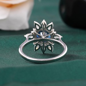 2.00 CT Fancy Blue Portuguese Cut Lab Grown Diamond <b>Ring</b> with Prong Setting in 14K <b>Gold</b> <b>Cocktail</b> Statement - Product Image 4