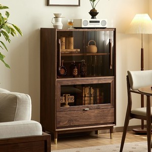 Armoire haute de luxe moderne en bois massif avec éclairage LED et portes vitrées pour salon, appartement, hôtel - Product Image 3