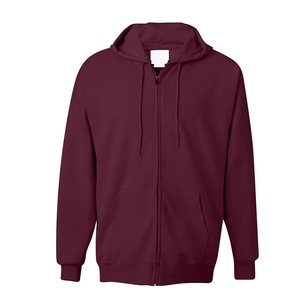 Sudadera con Capucha para Hombre, Color Granate, Cierre Completo, Resistente al Viento, Estilo Hip Hop, Color Sólido, Felpa de Algodón, Informal, para Otoño - Product Image 5