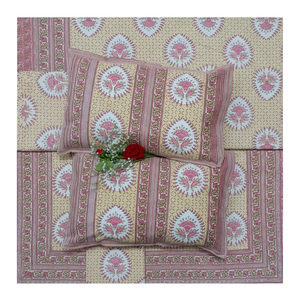 Pastel block printed handmade cotton bed sheets OEM wholesale private label export quality for homes hotels worldwide. - Product Image 1