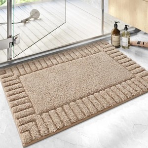 Tapis de bain en coton rectangulaire beige épais et moelleux avec dos antidérapant en caoutchouc, lavable en machine, pour usage domestique - Product Image 4