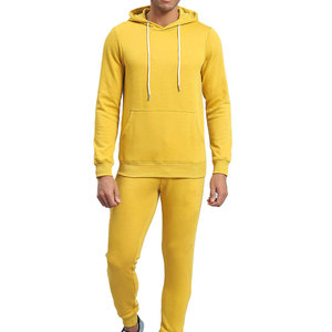 Ensemble de jogging jaune uni pour homme avec capuche |   Ensemble de survêtement en molleton couleur moutarde |   Sweat-shirt à capuche personnalisé et pantalon de jogging slim - Product Image 1