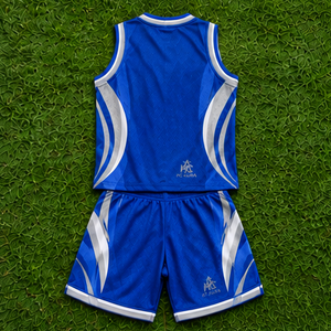 <b>Top</b> Quality Unisex Basketball Uniform Set Blue <b>White</b> Sublimated V-Neck Sleeveless Moisture Wicking Athletic Fit Custom Logo - Product Image 4