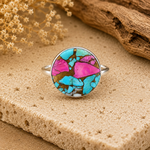 Anillo Redondo de Plata con Turquesa Algodón de Azúcar, Joyería Artesanal de Turquesa Mohave, Anillo Boho del Suroeste para Mujer, Regalo - Product Image 2