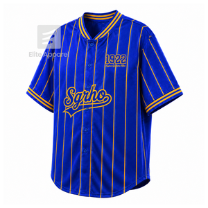 T-shirt personnalisé de la sororité Sigma Gamma Rho, manches courtes, logo sur le devant, rayé bleu et or, pour femme, vêtements grecs. - Product Image 2