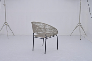 <b>Grey</b> Wicker Garden Chair Metal <b>Frame</b> Rope Weave Armchair Outdoor Dining Seat - Product Image 3