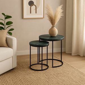 <b>Set</b> of 2 <b>Marble</b> Nesting <b>Coffee</b> <b>Tables</b> with Metal Frame Elegant <b>Table</b> Design - Product Image 1