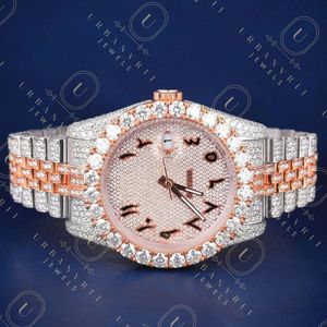 Reloj mecánico artesanal de acero inoxidable con lectura analógica, movimiento automático, diamantes moissanita de corte redondo, claridad VS VVS EF - Product Image 3