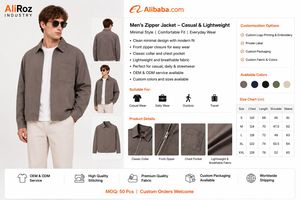 AliRoz Men's Cotton Canvas Shirt Jacket Turn <b>Down</b> Collar Zipper Front Pocket Workwear Style Autumn Outerwear - Product Image 5