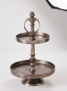 Wholesale Vintage Silver Finish <b>Two</b> <b>Tier</b> Serving Tray Round <b>Cake</b> <b>Stand</b> Dessert Fruit Display <b>Stand</b> Event Table Centerpiece - Product Image 2