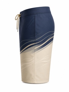 Pantalones Cortos de Boxeo Unisex de Secado Rápido, Color Azul Marino y Beige, Teñido Liso, Corte Regular para Adultos, Logotipo Frontal, Poliéster/Nailon 420g, Fusión sin Costuras - Product Image 3