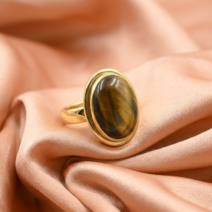 Pure 925 Sterling Silver Tiger Eye Oval <b>Ring</b> Rose Gold and Yellow Gold Plated Handmade Gemstone <b>Statement</b> Jewelry Gift for Her - Product Image 3