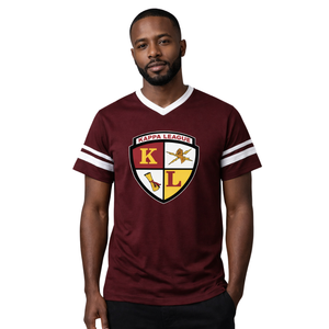 T-shirt en jersey à col en V avec écusson Kappa Alpha Psi Kappa League, couleur marron et blanc, vêtement de fraternité grecque au design classique et confortable - Product Image 1