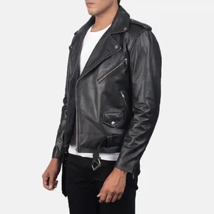 Mens Allaric Alley Black Leather Eco-friendly Winter Stand Collar <b>Biker</b> <b>Jacket</b> - Product Image 2