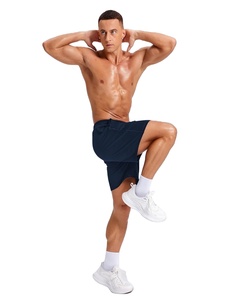 Shorts Bermuda pour homme en bleu marine uni, à séchage rapide, avec poches, taille élastique, vêtements de sport décontractés - Product Image 1