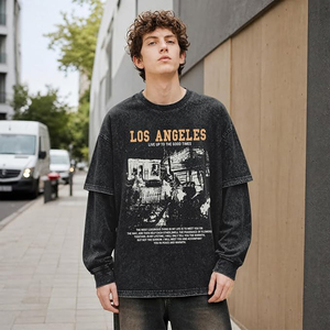 เสื้อยืดโอเวอร์ไซส์ลายกราฟิกสำหรับผู้ชาย ลอสแอนเจลิส แอซิดวอช 2 in 1 สไตล์กรันจ์ เสื้อวินเทจ สตรีทแวร์ เสื้อทีเชิ้ตแบบเลเยอร์ Y2K - Product Image 2