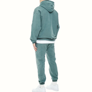 Conjunto Deportivo Unisex Verde Sólido con Capucha, Sudadera de Manga Larga y Pantalones, Corte Regular Informal, 100% Algodón Felpa, Ecológico, para Invierno - Product Image 6
