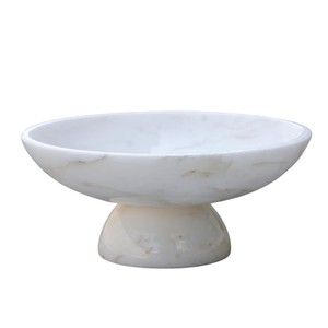 Bol sur piédestal en marbre blanc naturel exclusif, centre de table, plateau à fruits, bol en pierre sur pied moderne pour la vente en gros et la décoration intérieure - Product Image 1