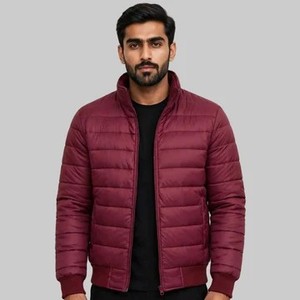 Chaqueta Acolchada Negra para Hombre, Cuello Alto, Cierre de Cremallera, Resistente al Viento, Informal, Invierno, Color Sólido, Relleno de Poliéster, Corte Regular - Product Image 2