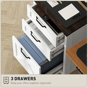 Armadietto Verticale Rustico Stile Fattoria con 3 Cassetti, Bianco Anticato, per Documenti Formato A4 e Lettera, Soluzione di Archiviazione per Ufficio - Product Image 5