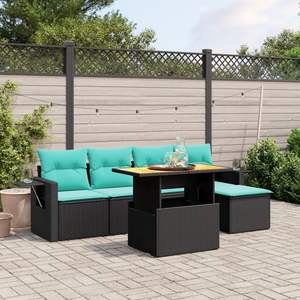 ชุดโซฟาลานบ้านหวายโพลีสีดำ 6 ชิ้นพร้อมเบาะรองนั่งเฟอร์นิเจอร์กลางแจ้ง - Product Image 1