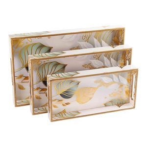 Plateau de service rectangulaire en bois fait main avec motif de feuilles, résistant à la chaleur, design moderne pour la décoration de la maison et les cadeaux de mariage - Product Image 1