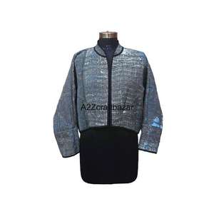 เสื้อแจ็คเก็ตวินเทจผ้าฝ้ายคันธาทำมือจากอินเดีย 100% พิมพ์ลายดอกไม้ เป็นมิตรกับสิ่งแวดล้อม สำหรับผู้หญิง-ฤดูใบไม้ผลิ/ฤดูหนาว - Product Image 2