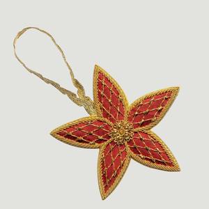 Red <b>Flower</b> Shape Zari Hanging, Hand Embroidered Zardozi Fabric <b>Ornament</b>, Eid / Ramzan / Festive Decoration Export - Product Image 3