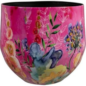 Maceta Metálica Decorativa Grande con Diseño Floral Rosa Pintado a Mano, Florero para Decoración Moderna de Sala de Estar, Contenedor para Plantas de Interior - Product Image 3